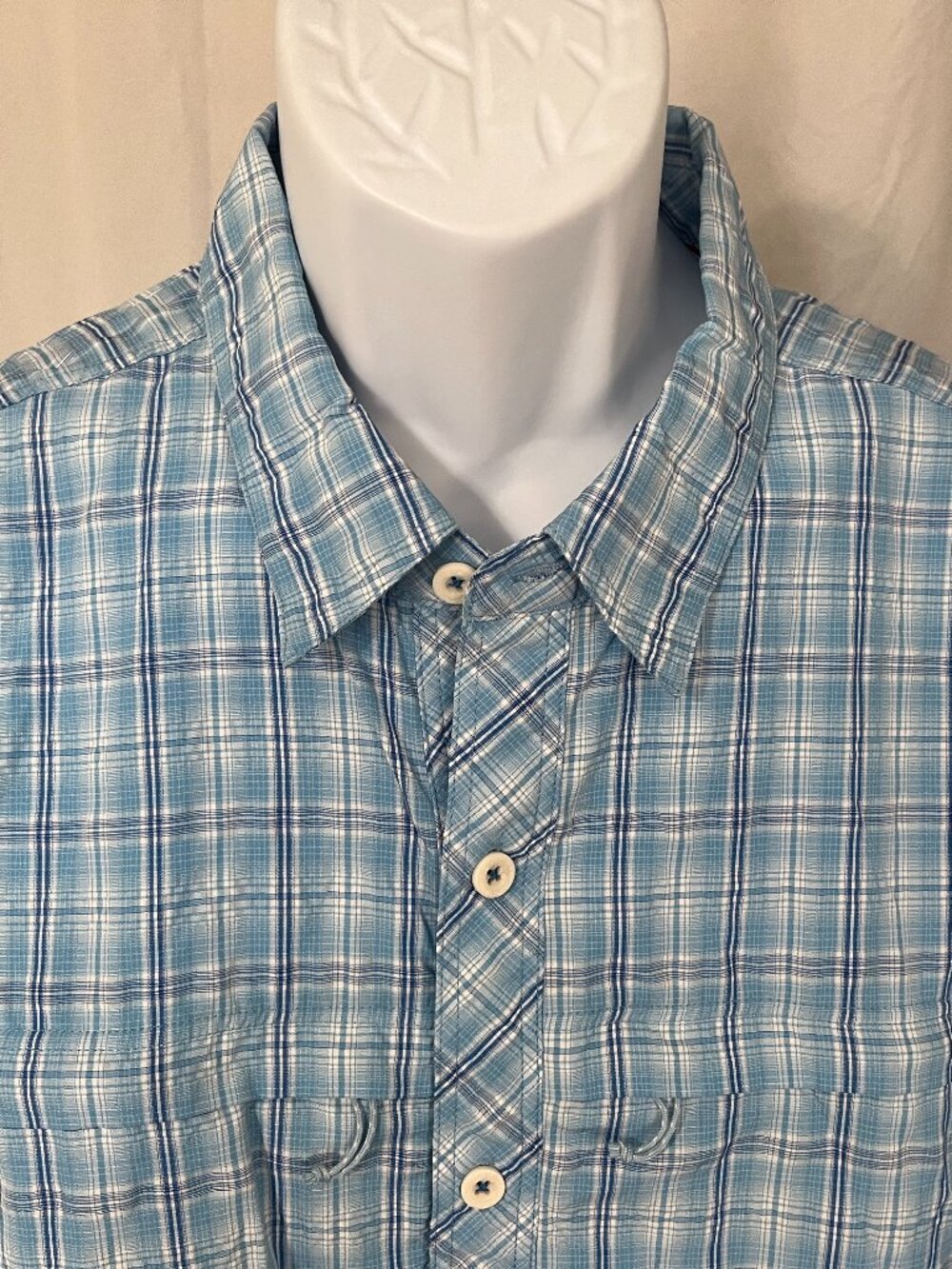 🎣 Simms Mens Blue White Plaid Moisture Wicking Fishing Shirt XL 🐟